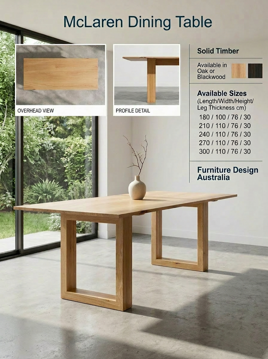 Mclaren Table- Oak blackwood timber 180-210-270-300 sizes