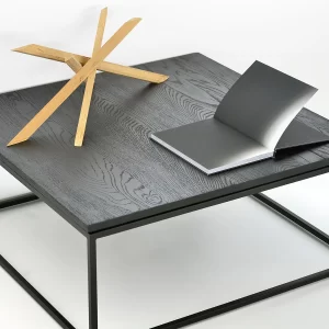 Ethnicraft Oak Thin Black Coffee Table 700 / 700 / 350