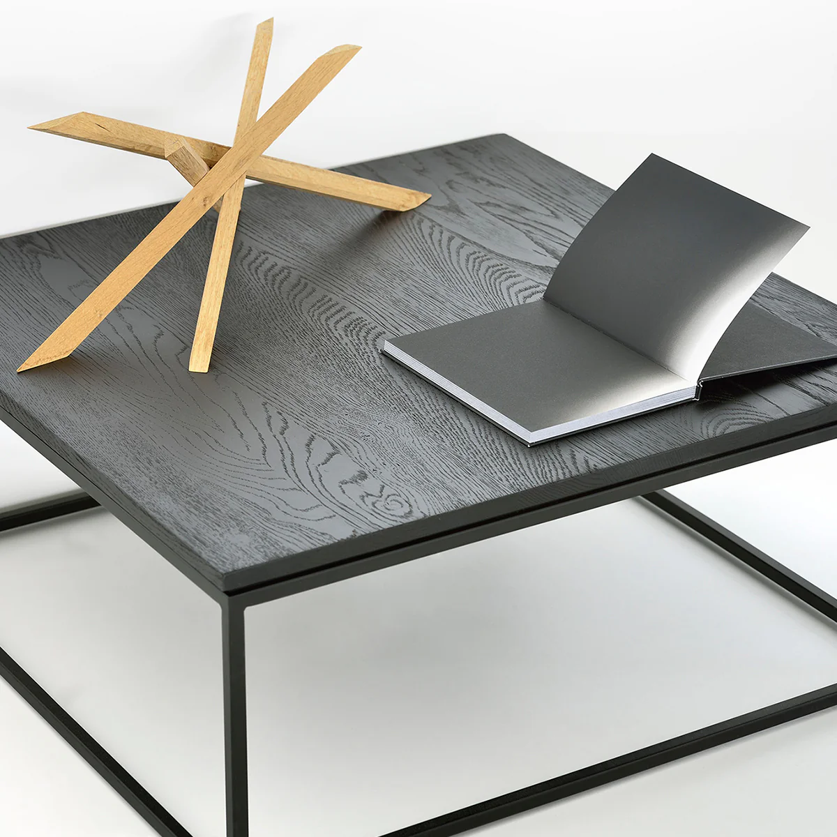 Ethnicraft Oak Thin Black Coffee Table 700 / 700 / 350