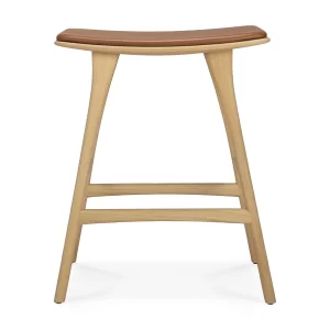 Ethnicraft Oak Osso Counter Stool Cognac Leather. H 69 cm