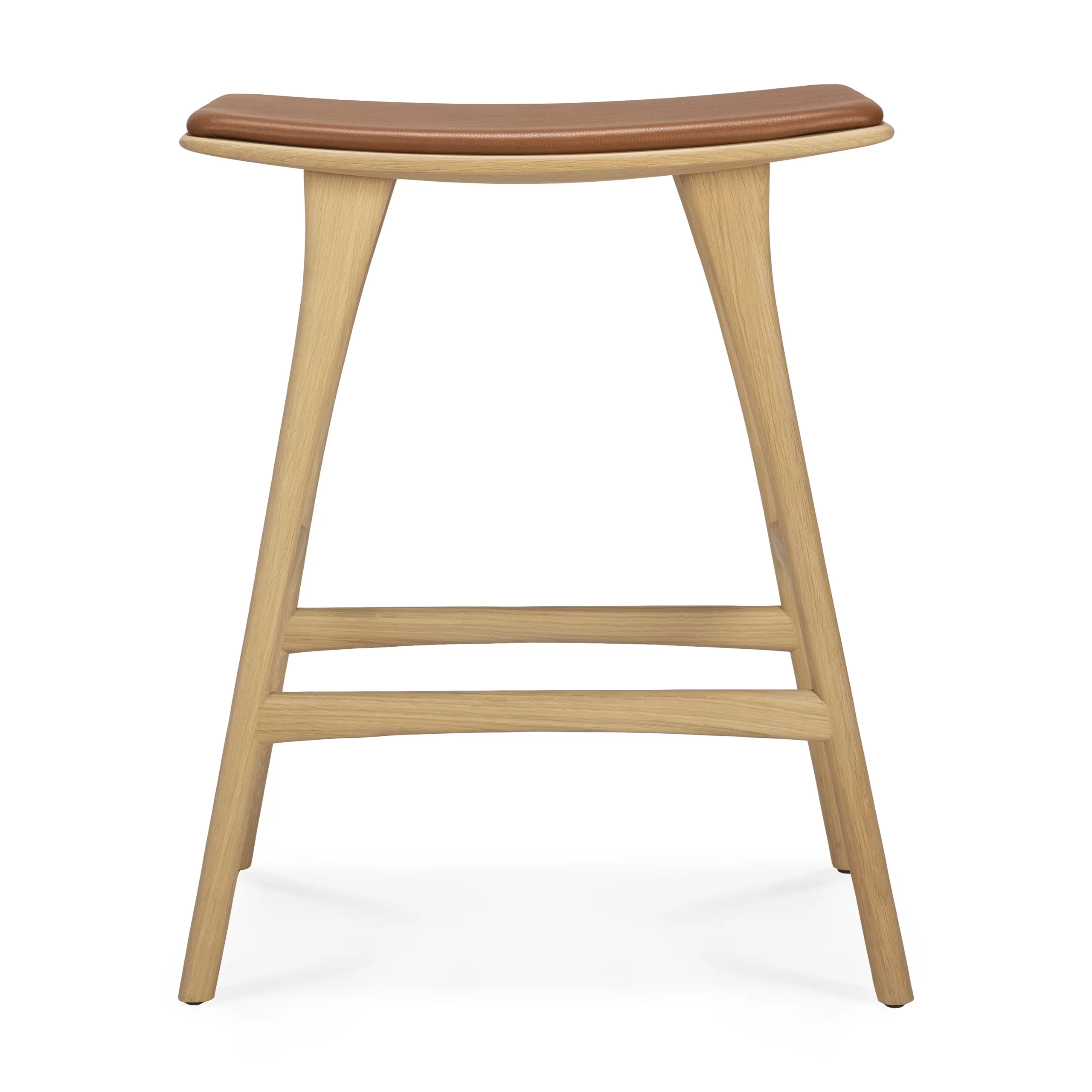 Ethnicraft Oak Osso Counter Stool Cognac Leather. H 69 cm