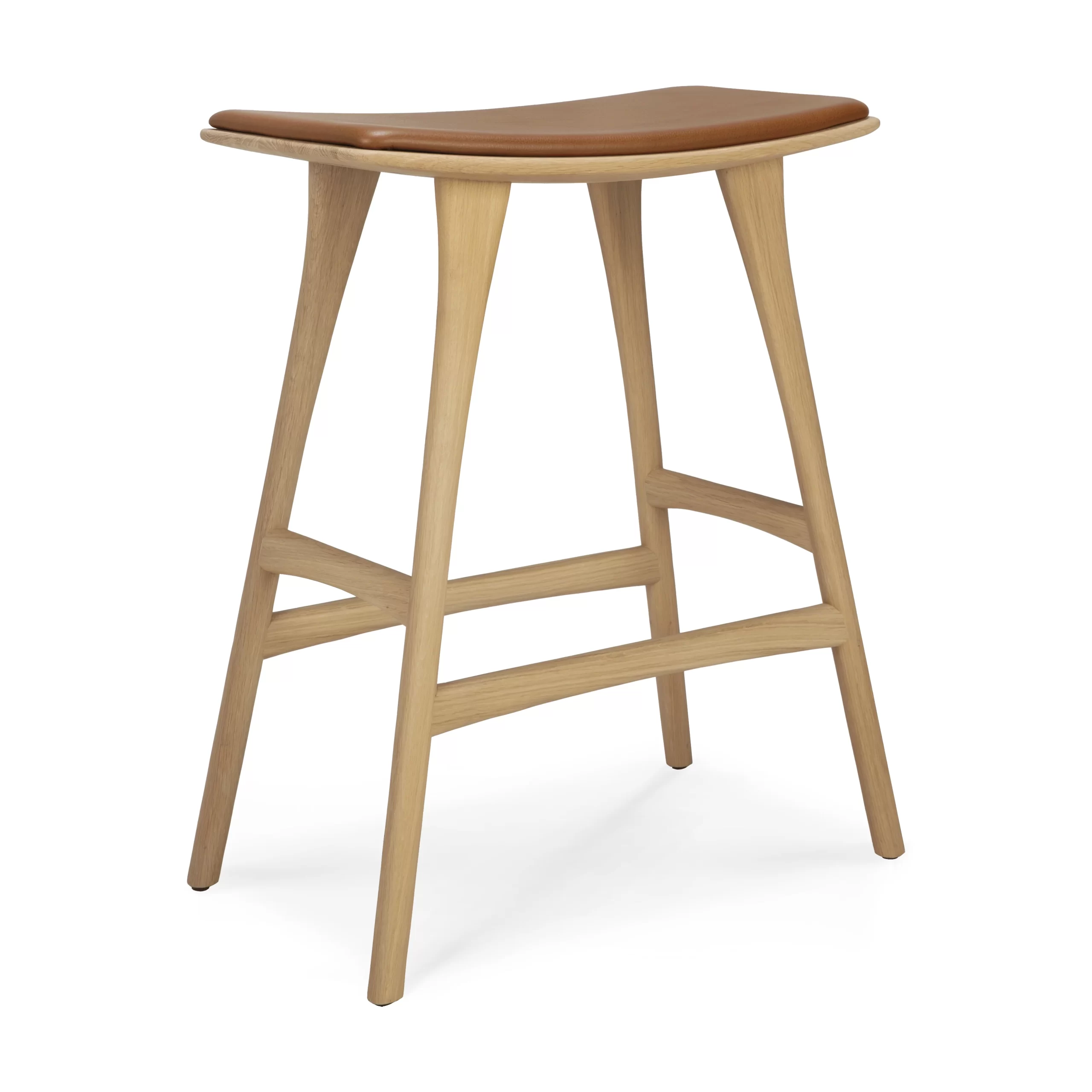 Ethnicraft Oak Osso Counter Stool Cognac Leather. H 69 cm - Image 2