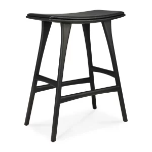 Ethnicraft Oak Black Osso Counter Stool Black Leather ..Height 69cm