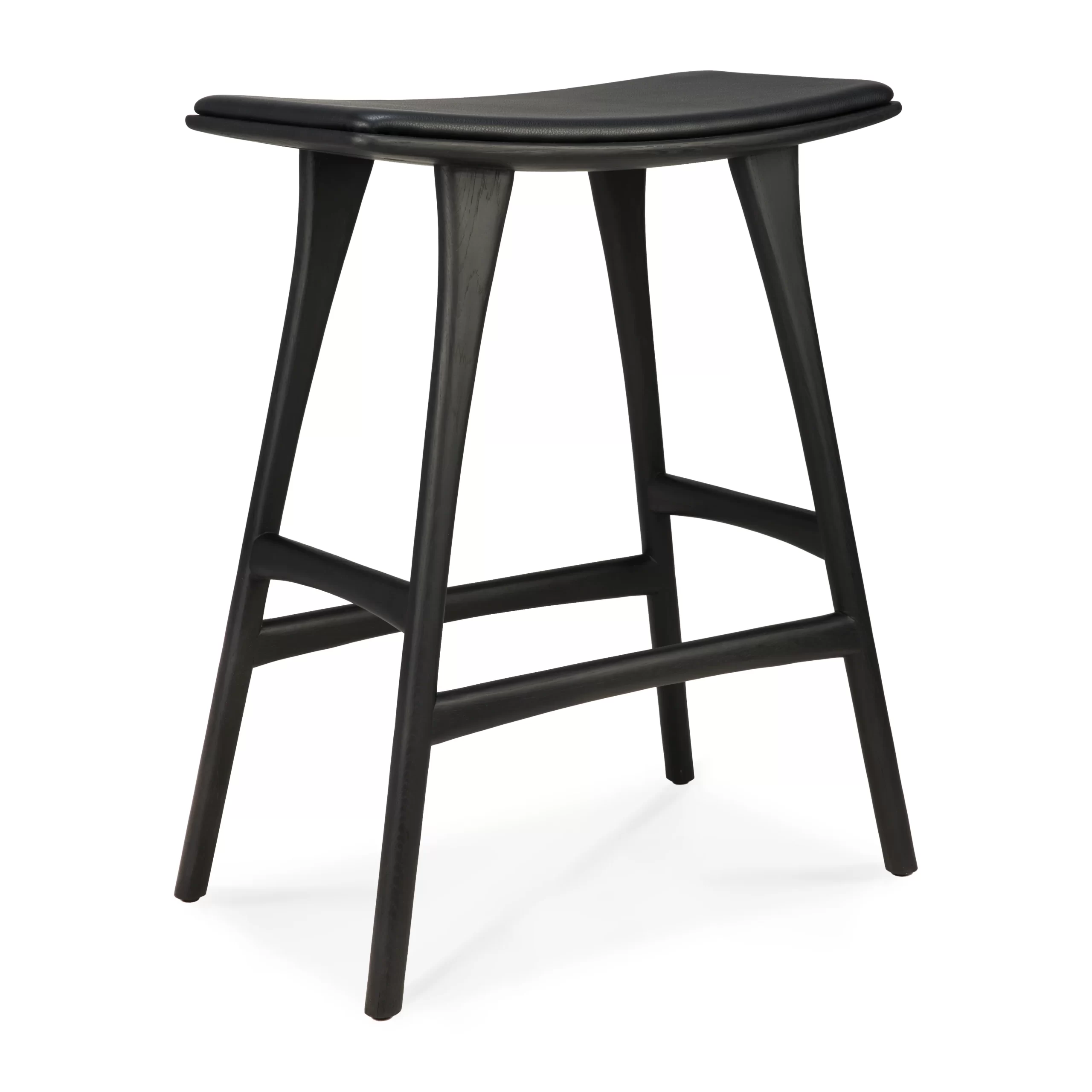 Ethnicraft Oak Black Osso Counter Stool Black Leather ..Height 69cm